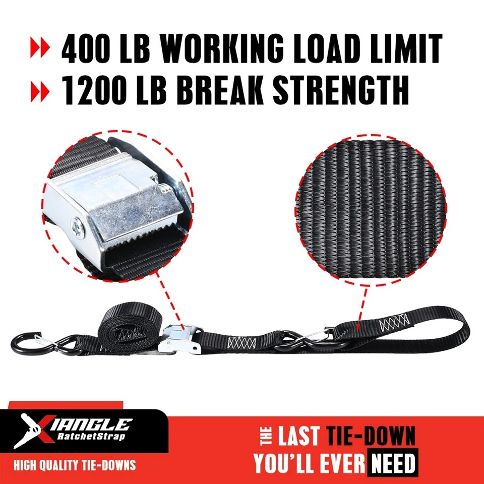 1.5 Inch Motorcycle Cam Buckle Tie Downs With S-Locking Hook, 1200lbs. BS high quality
